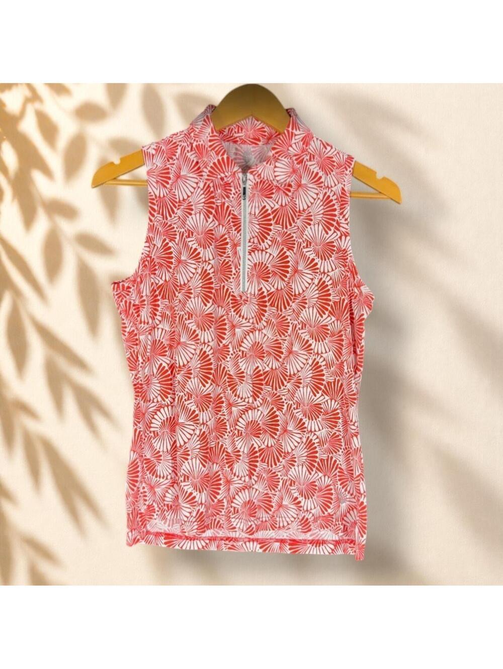 GGBlue Activewear Polo Shirt Women S Small Red Floral Zipper Sleeveless Sport
